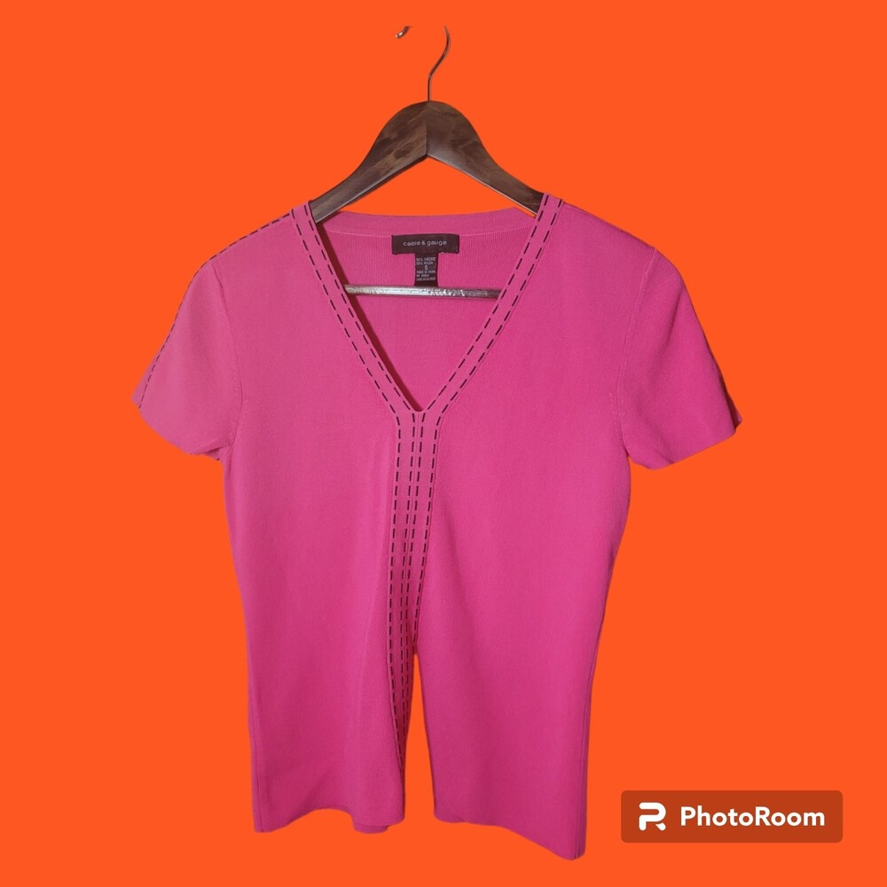 Cable & gauge V Neck‎ Pink Blouse Women's Size S  (O36)